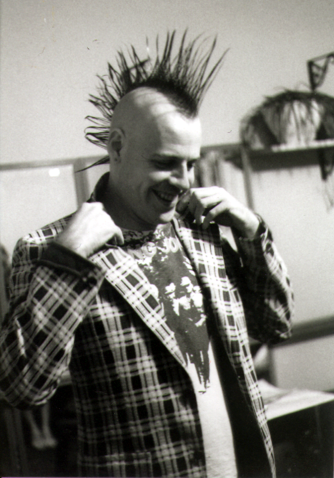 Steve Millen, with mohawk and loud jacket